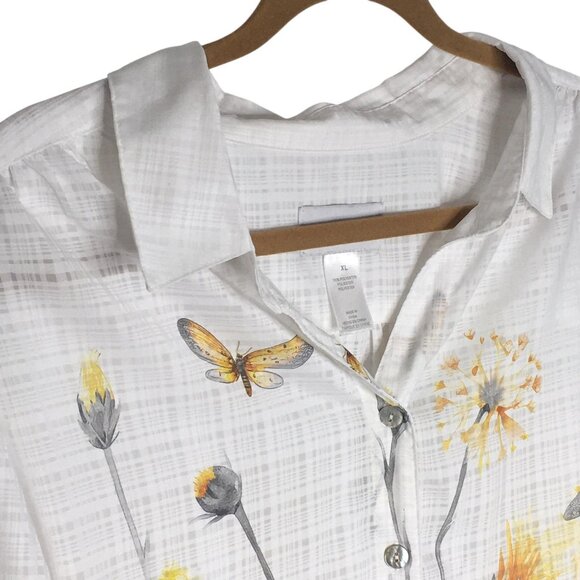 Alfred Dunner Shirt Womens XL White Floral Butterfly Button Front 3/4 Sleeve - Picture 4 of 16